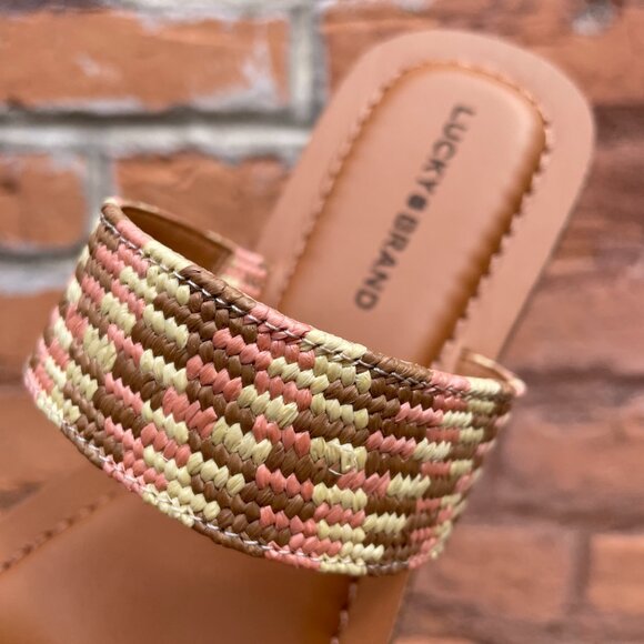 Lucky Brand Boho Brown Pink Cream Woven Fabric Sandal New in Box 7.5 Comfy Shoes - Picture 2 of 5